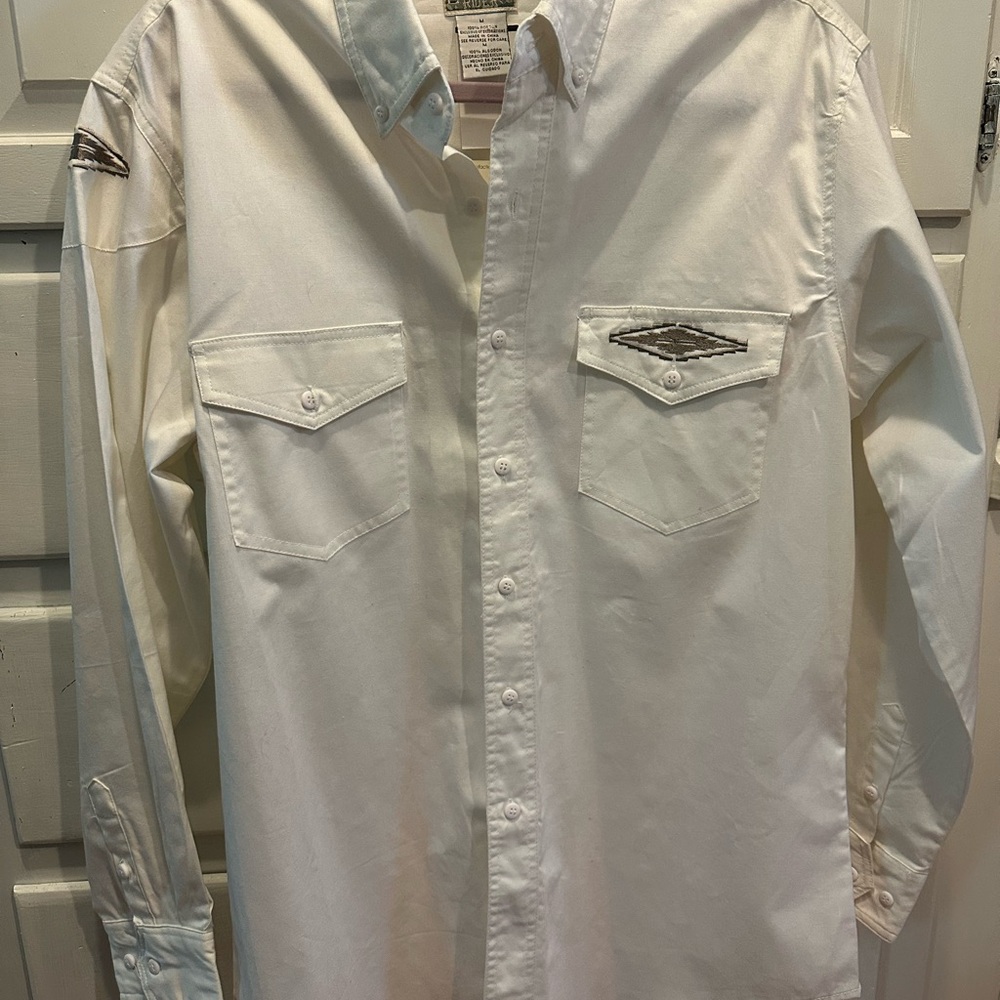 Men's White Western Shirt with Embroidered Accents NWT M Express Riders